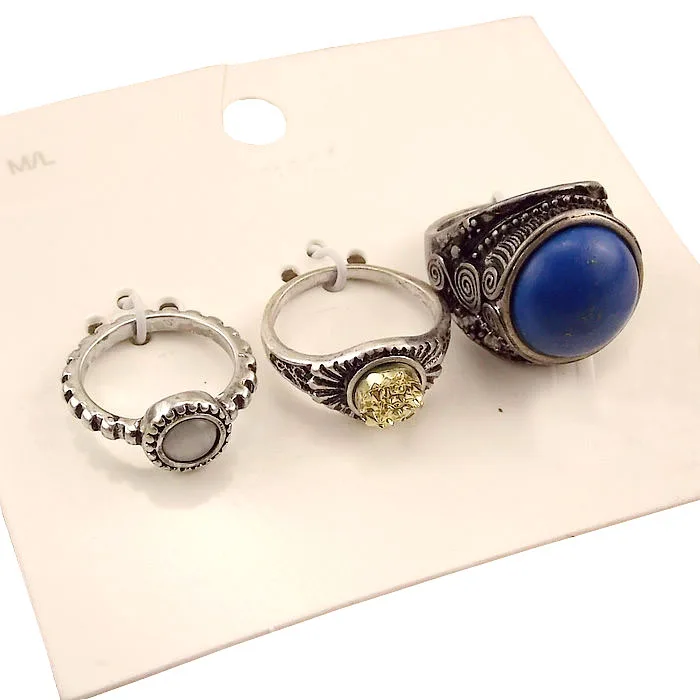 BigBing ювелирные изделия Мода 3 Ретро серебро синий камень палец кольцо кольца