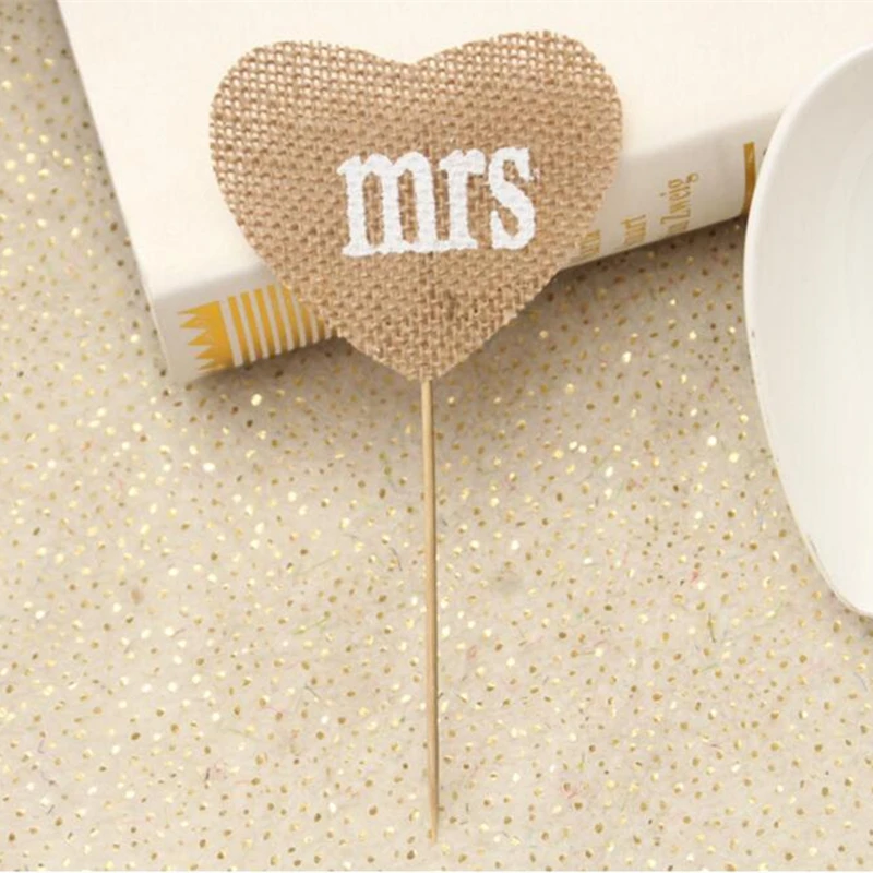 Один набор hessian Mr & Mrs знаки для милого украшения стола mr mrs Свадебный знак