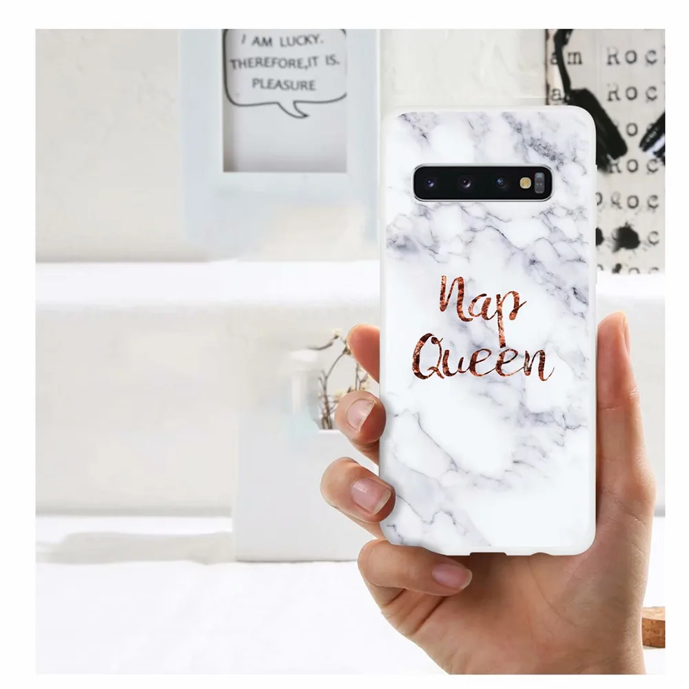 Мраморный телефонный чехол с текстом для Samsung S10 E Plus Силиконовый Модный женский