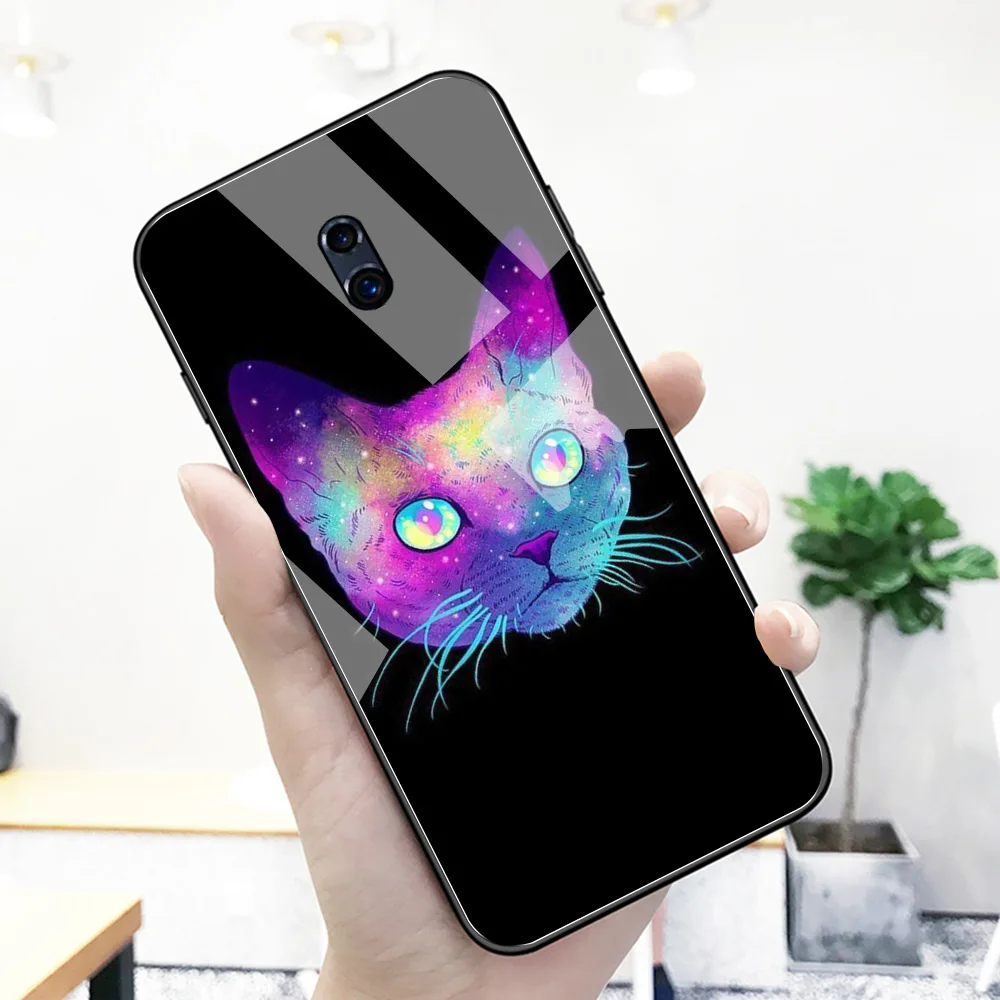 For Oppo R11s plus case glass back anime animal cute cat cover for R9 R9S R11 R11S Plus R17 R15 F9 Pro Find X A7X Reno | Мобильные