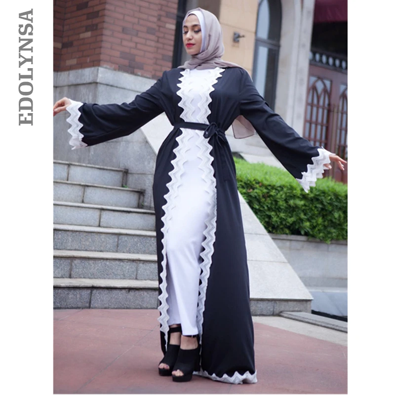 Мусульманское повседневное Открытое платье abaya Макси кардиган с принтом плюс