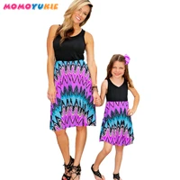 mother daughter dresses bohemian 2018 sleeveless mother kids family matching outfits striped fashion patchwork beach dress