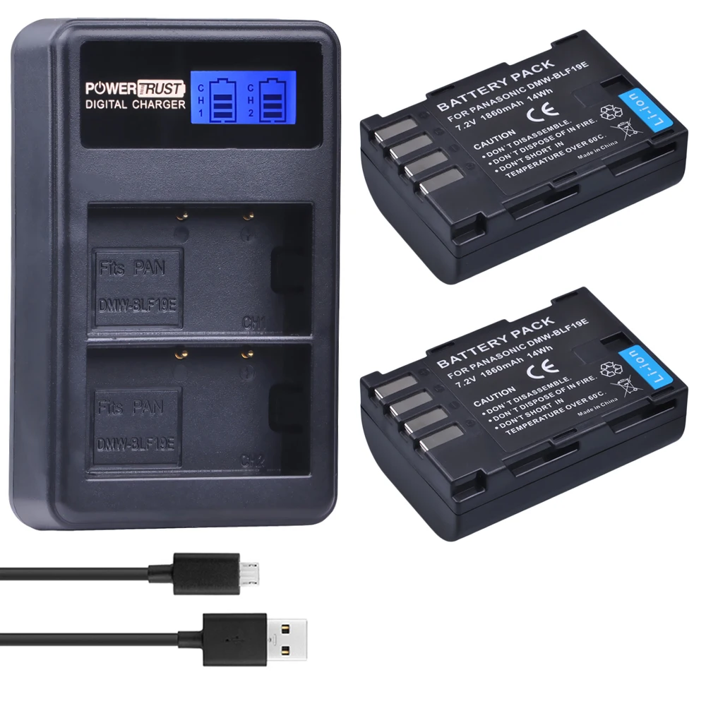 Powertrust 2 шт. 1860 мА · ч DMW BLF19 стандартная батарея + зарядное устройство с двумя USB