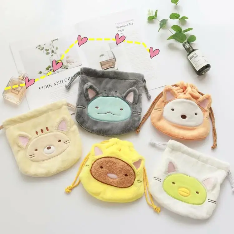 1 шт., милые плюшевые кошельки с рисунком Сан-Икс, sumikko gurashi, плюшевые кошельки с изображением японского аниме медведя, кота, сумикко, плюшевые кошельки, сумки на завязках 21 см