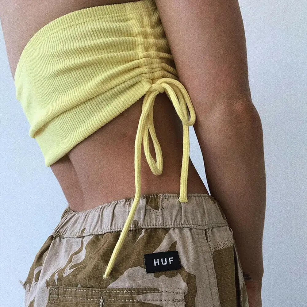 Женский трикотажный Топ без бретелек Bralette с бантом боковым регулированием на