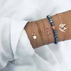 Женский браслет, из искусственного камня, 5 шт.компл., с гравировкой, круглой картой, волнами, молекулярными животными