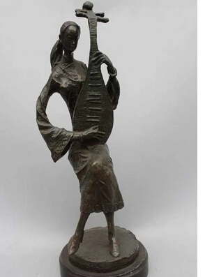 20 &quotКитайский Народный Кобр Бронзы vendimia mujer пипа лютни Arte sculptue Estatua медь
