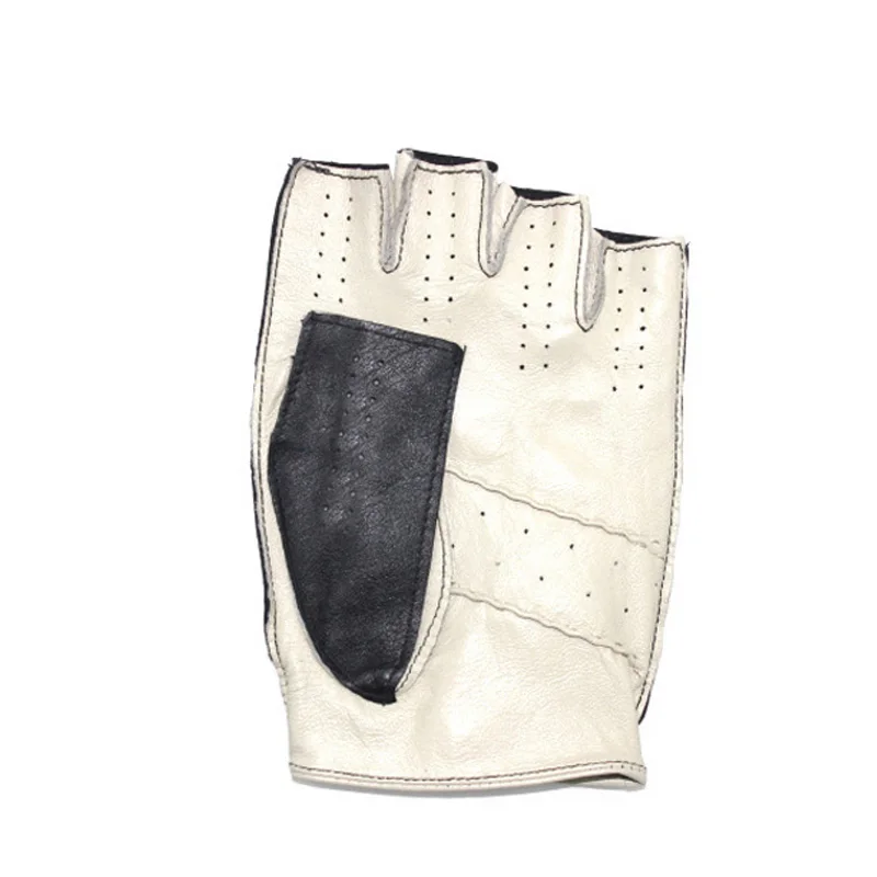 Spring Male Leather Gloves Driving Unlined Goatskin Half Finger Fingerless Gym Fitness Mitten Summer Style | Аксессуары для одежды
