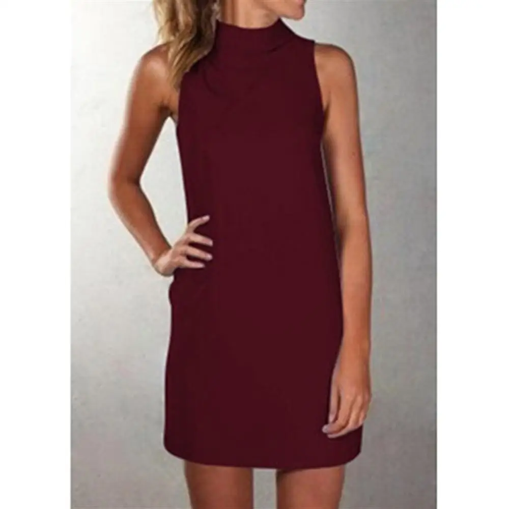 Sexy Women Summer Dress 2018 Plus Size Solid Turtleneck Sleeveless Clothing Casual Mini Elegant Vestidos Black | Женская одежда