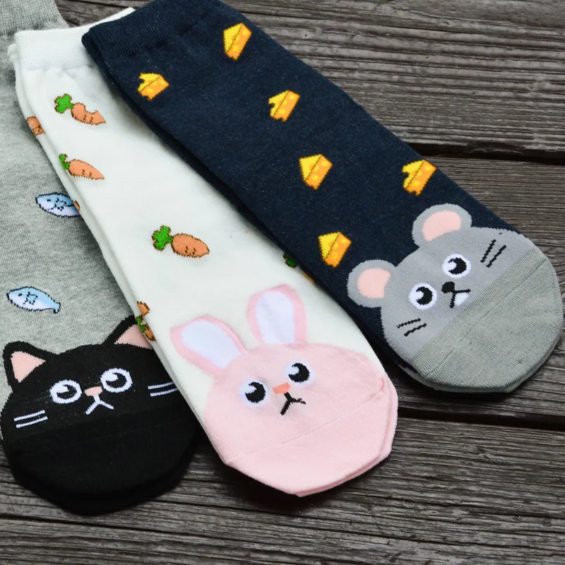 Носки женские короткие из хлопка с мультяшными животными|Носки| |