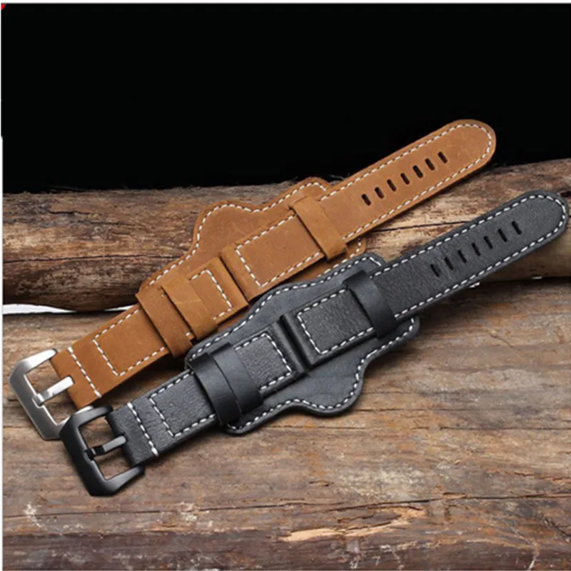 

Retro Thick Genuine leather watchband watch band men Wrist watch strap wristwatches band 20 22 24mm 26mm Brown Black with mat