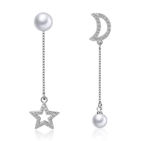 brand bride earrings star moon fashion jewelry pearl cz crystal long earrings for women wedding party brincos