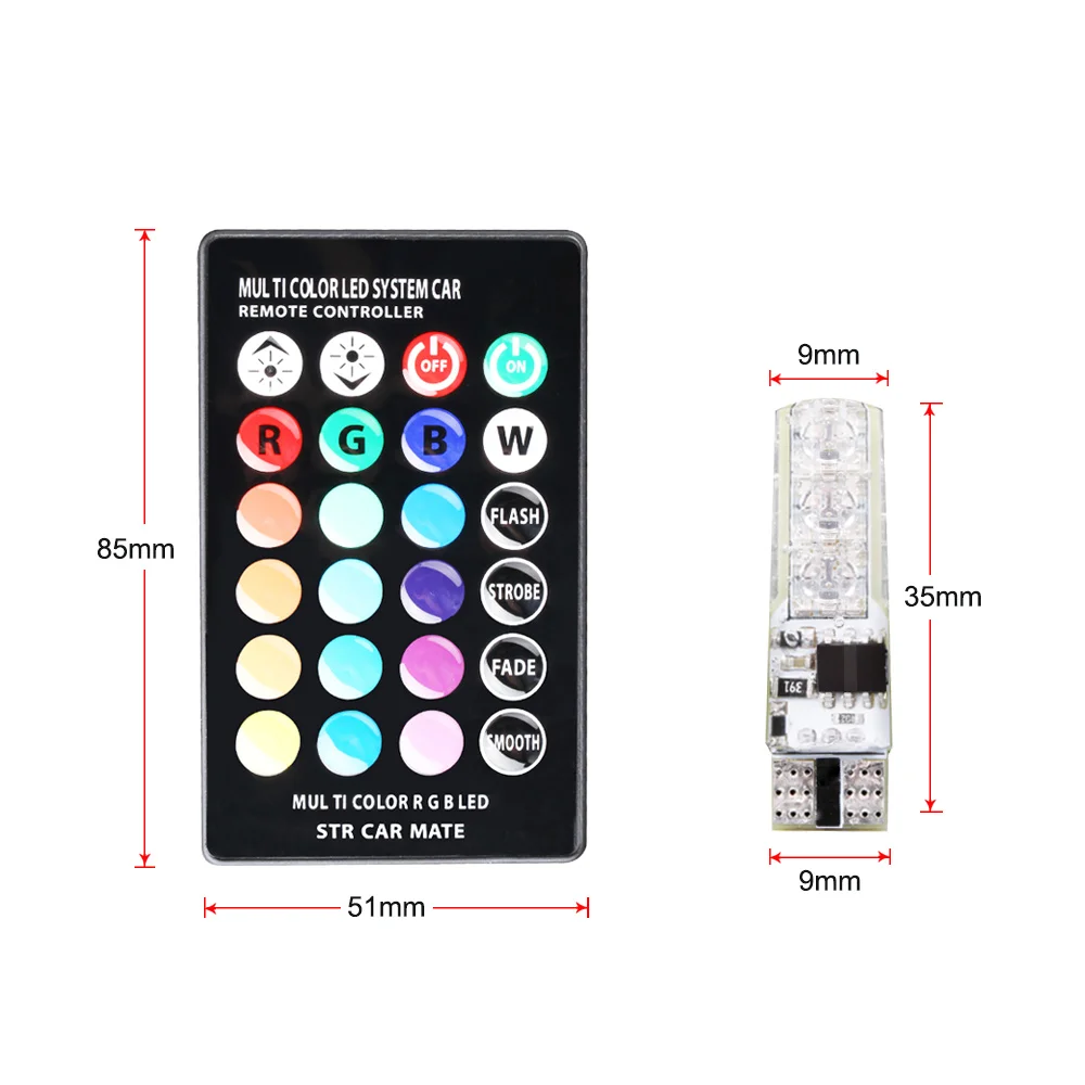Светодиодные лампы T10 RGB W5W 194 168 с дистанционным управлением светодиодные чипами