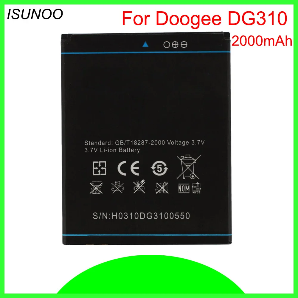 

ISUNOO 10 шт./лот аккумулятор батарея 2000 мАч для Doogee Voyager2 DG310 MTK6582 четырехъядерный 5,0 дюймовый аккумулятор для телефона