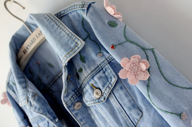 Женская джинсовая куртка с вышивкой повседневная 2018|women denim jacket|embroidery jacket womenembroidery