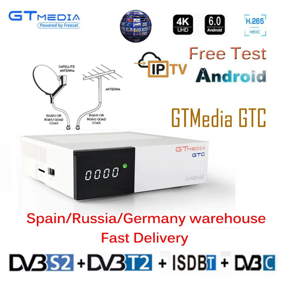 GTmedia GTC Android 6 0 ТВ коробка DVB S2/T2/кабель/ISDBT Amlogic S905D 2 Гб Оперативная память 16