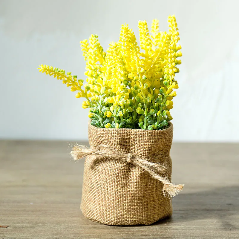 Artificial Flower 2Y Postral Стиль Искусственные цветы в горшках пеньковый мешок цветок бонсай Miniascape лаванды цветы бонсай для украшения стен или стола - Цвет: Artificial Flower 2Y