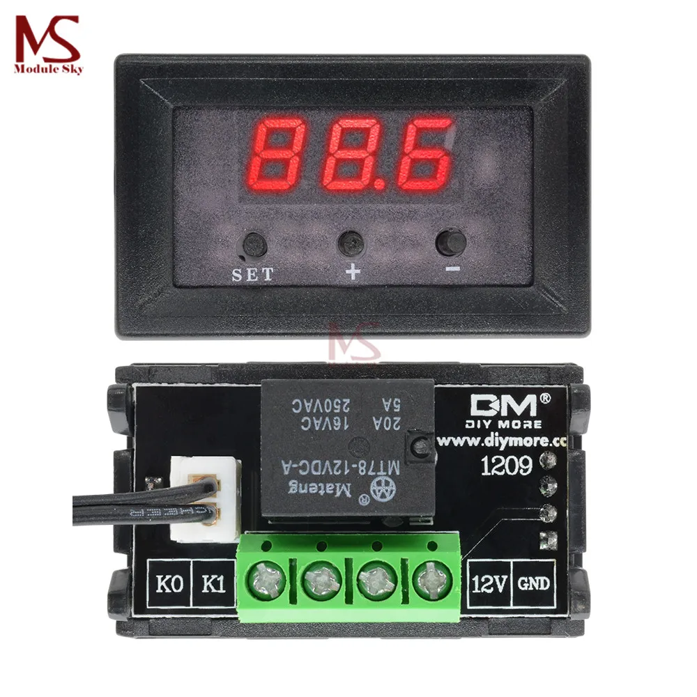 DM Mini W1209 Красный светодиодный цифровой термостат Температурное реле контрольная