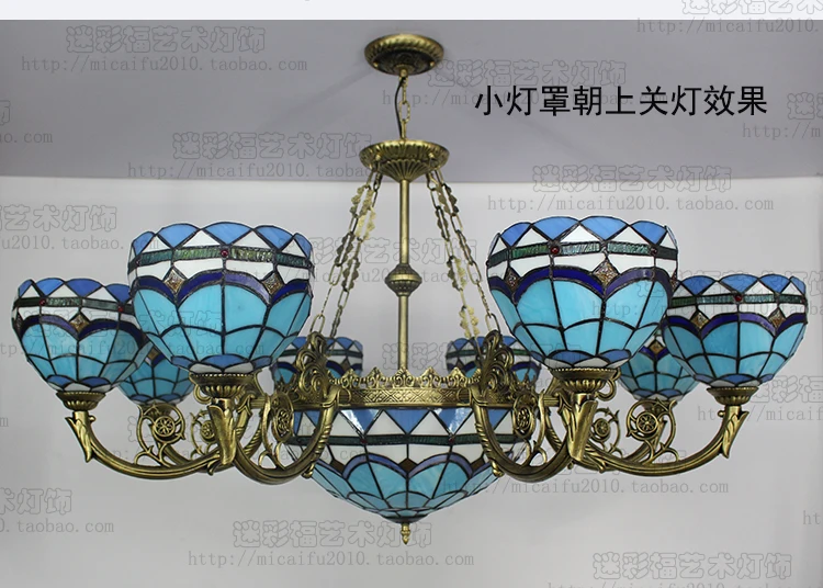 European Style Mediterranean Blue Tiffany Pendant Light Stained Glass Lobby Bar Villa Living Room Lamp Kitchen Chandelier | Лампы и