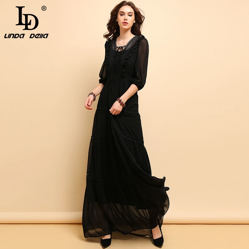 LD Linda della новые сезон: весна–лето Модное Длинное Платье Для женщин Винтаж с v