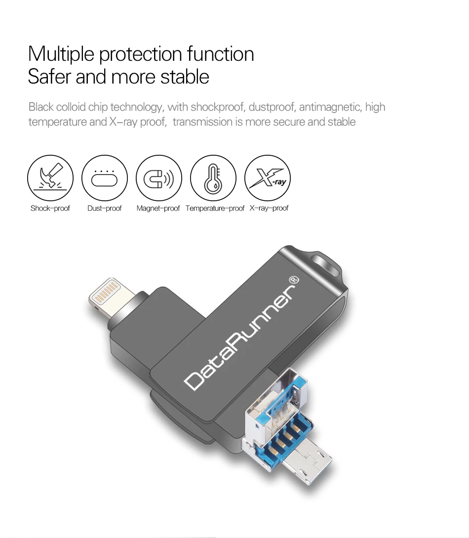 DataRunner USB флэш-накопитель портативный флэш-накопитель 32 Гб 64 Гб 128 usb-шнур 8 Гб 16 Гб Кле usb 3,0 Флешка для iPhone XS MAX/XR/X/8 Plus