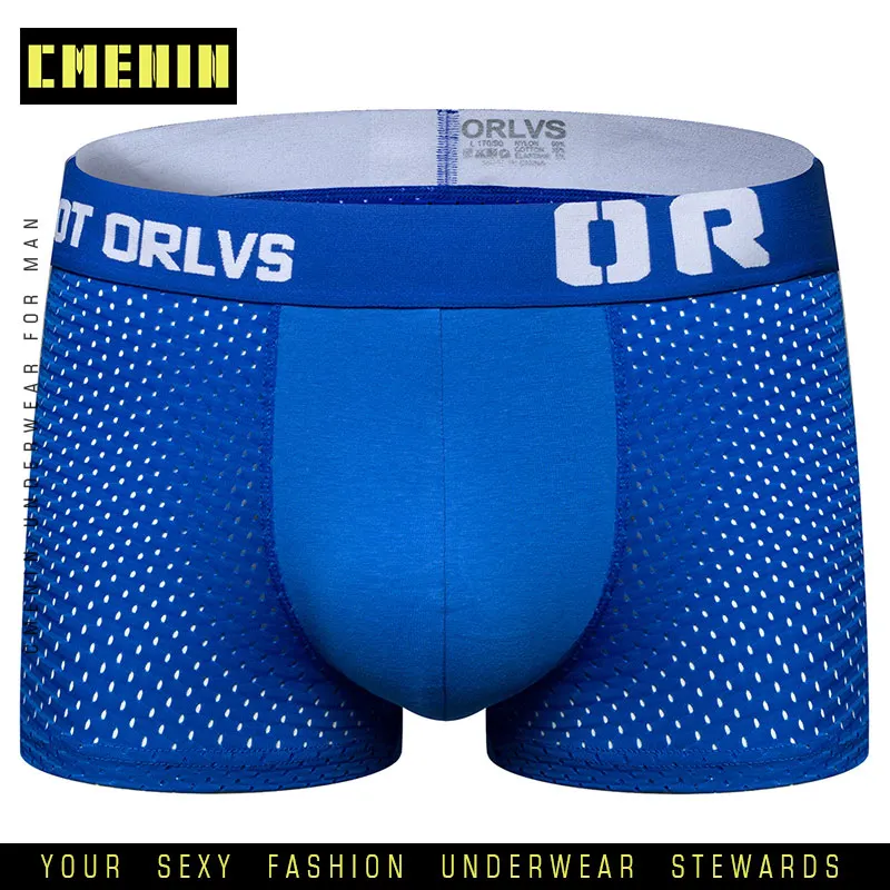 Blue ORLVS нижнее белье, мужские боксеры, мужские сетчатые шорты, дышащее однотонное Мужское нижнее белье, боксеры, сексуальные трусы, мужские шорты OR207 - Цвет: Blue