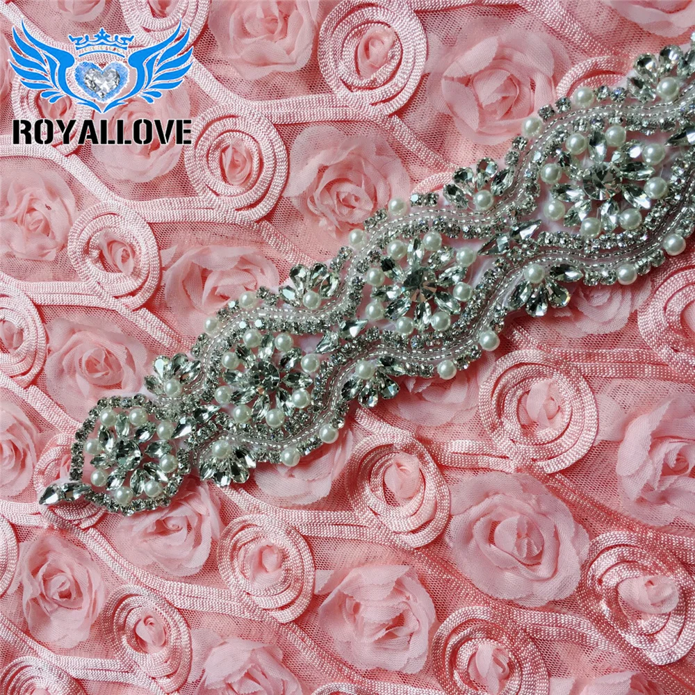 (30pcs) Wholesale Handmade Glass Bridal Sash Rhinestones Appliques With Pearl Sewing On For Wedding Dress Belt 46.5cm Long patch | Дом и сад