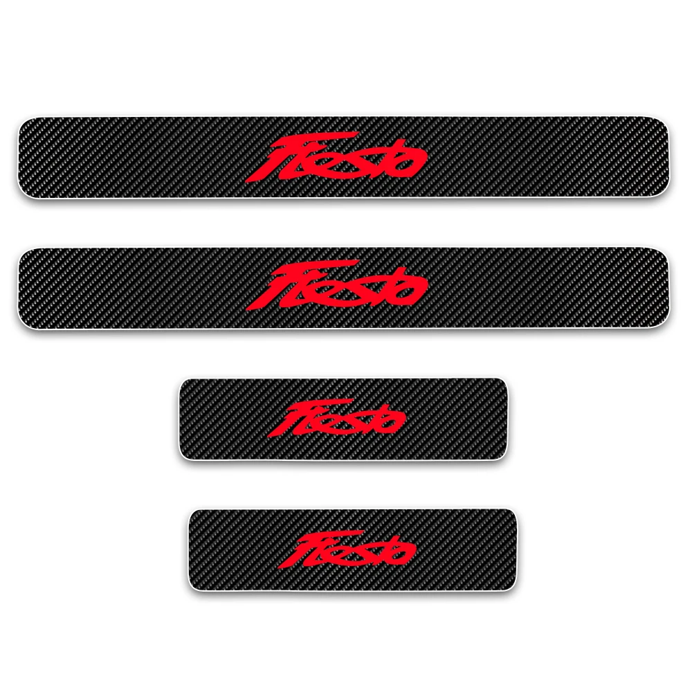 

4Pcs Car Door Sill Scuff Plate For Ford Fiesta Car Welcome Pedal Decoration Stickers Door Threshold Plate 4D Carbon Fiber Vinyl