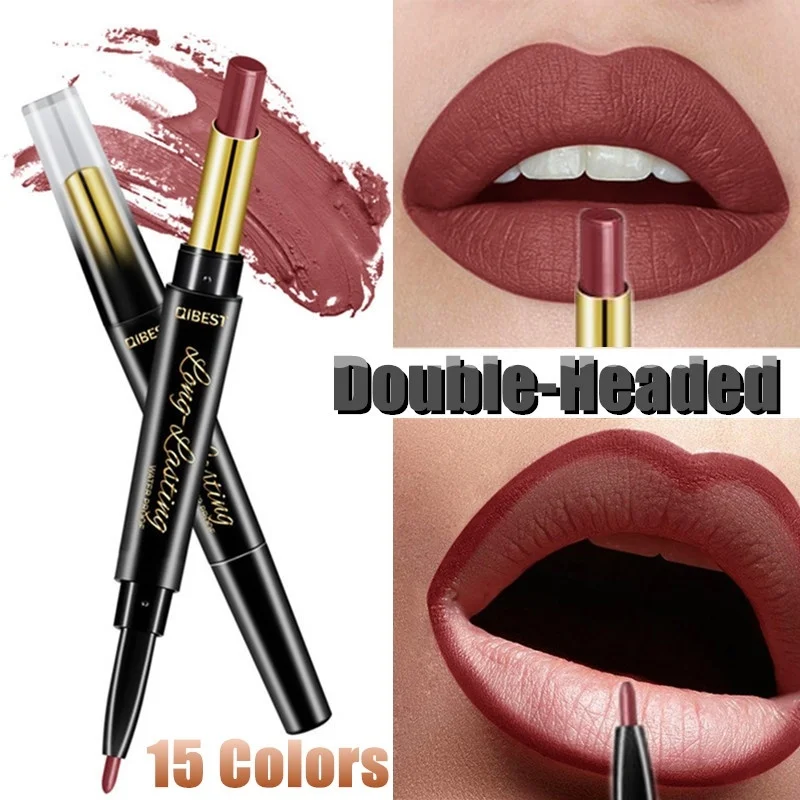 QIBEST женский двухсторонний макияж водостойкая матовая Стойкая подводка для губ