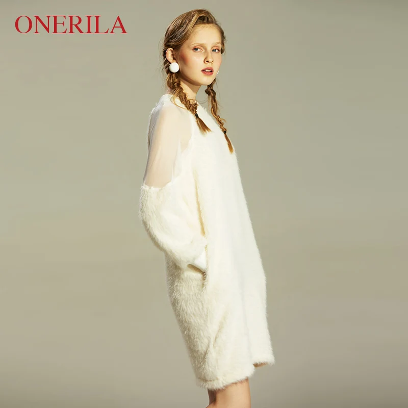 ONERILA 2018 осень зима новые модные белые Платья свитеры элегантный Для женщин с