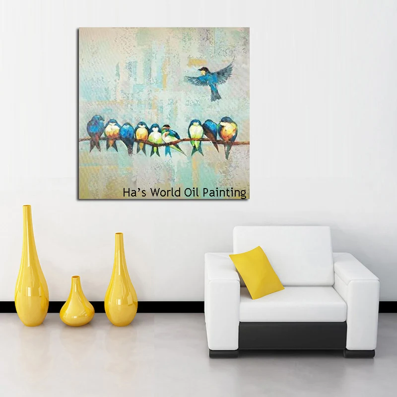Many Birds Standing on Tree Branch None Framed Decorative Oil Painting | Дом и сад