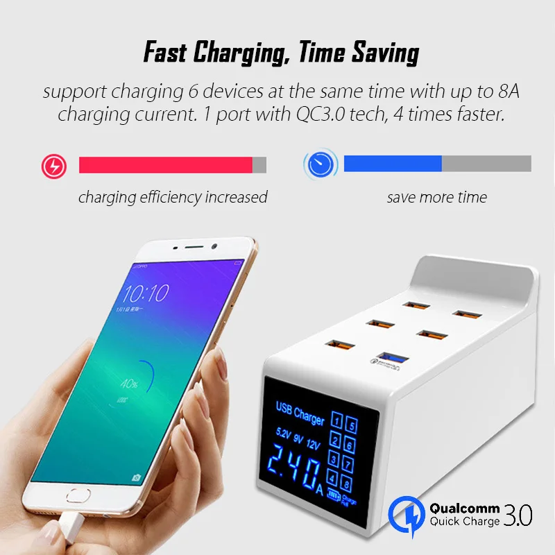 6-портовое настольное USB быстрое зарядное устройство Quick Charge 3 0 мульти для