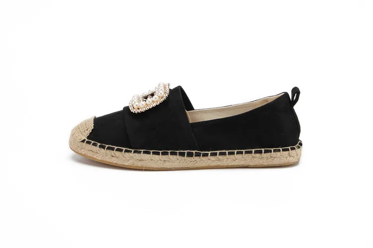 Minmclas Alpargatas Espadrilles; удобные женские тапочки без застежки с жемчугом; дышащие льняные парусиновые тапочки из пеньки для девочек; стразы
