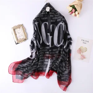 Женский шарф с буквенным принтом 2020, модные шелковые шарфы с цветочным принтом, летние женские шали и обертывания, Женская бандана, Пашмина, хиджабы