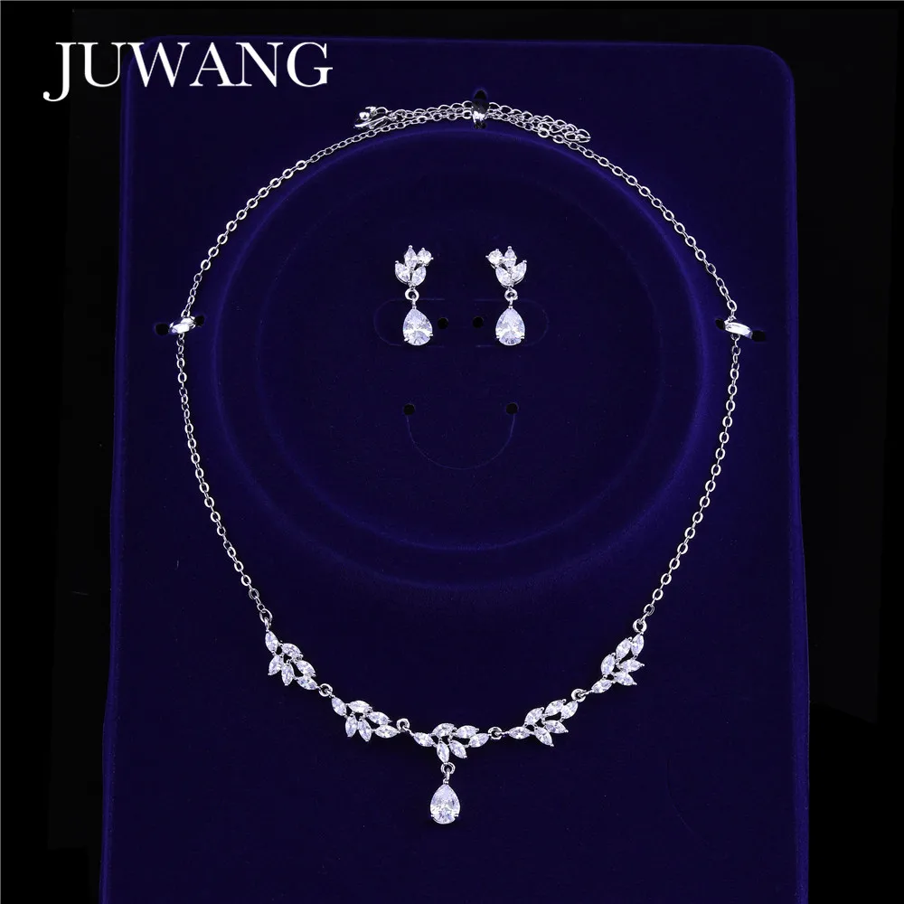 

JUWANG Brand Fashion Flower Jewelry Set Cubic Zirconia Statement Necklace Indian Fashion Jewelry Sets Gift