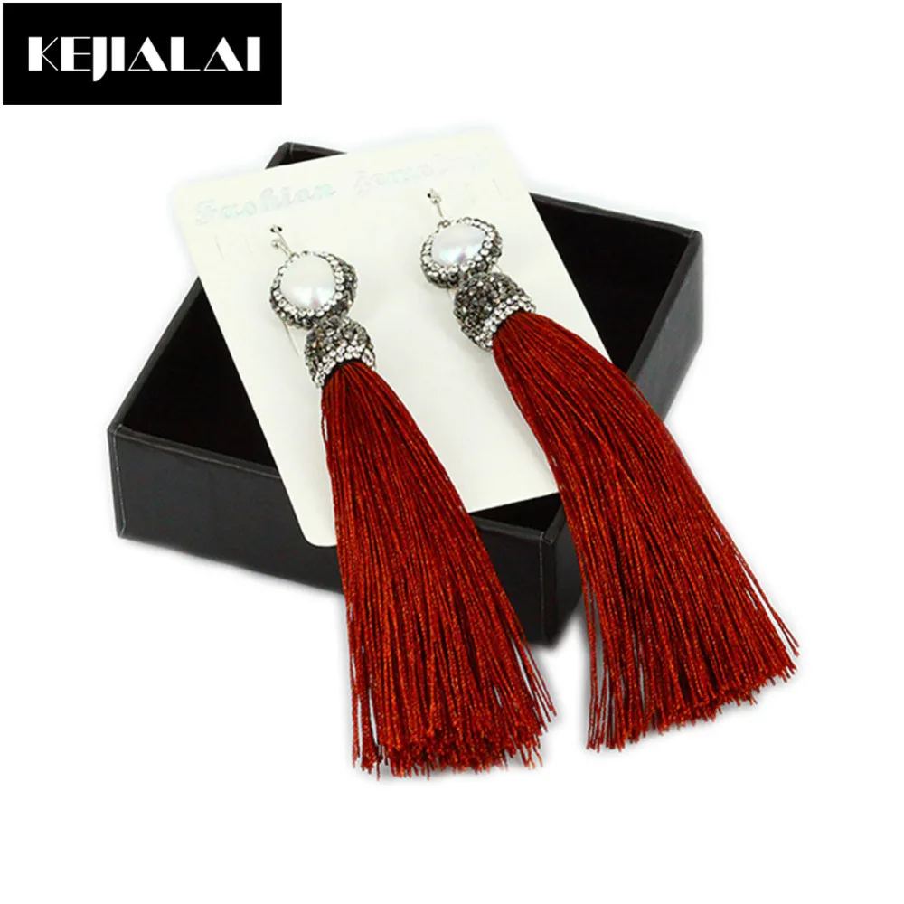 2017 модные длинные серьги с кисточками и жемчугом украшенные стразами красные