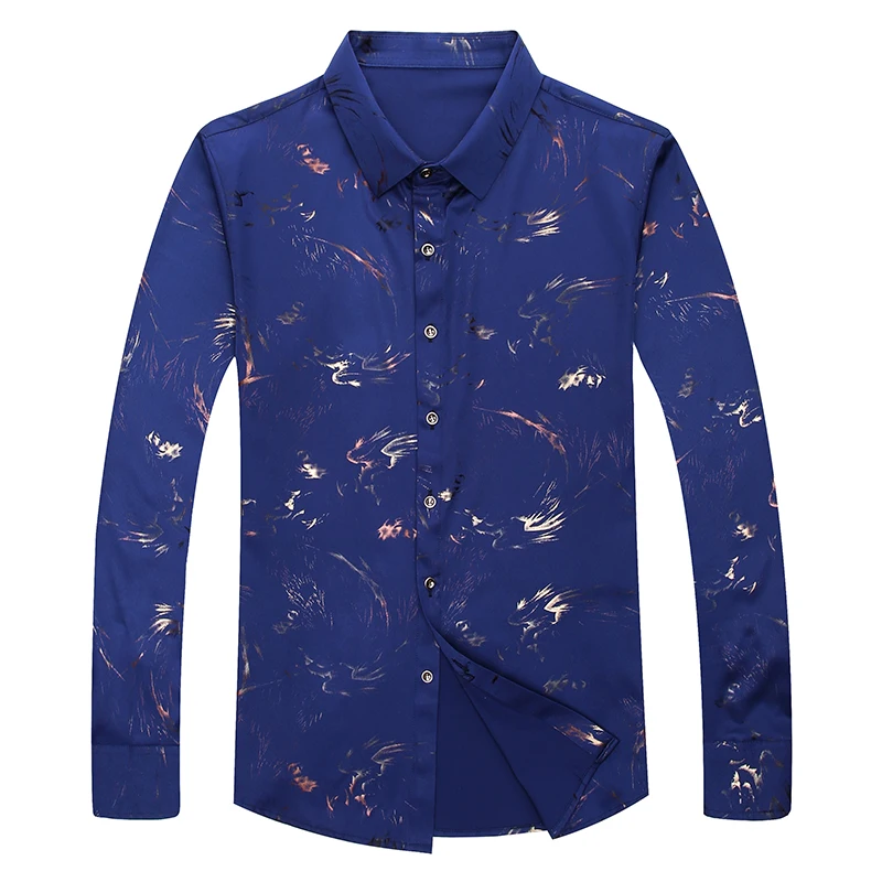 MIACAWOR Casual Shirt Men Autumn Fashion Print Dress Long Sleeve Shirts Slim Fit Camisa Masculina Clothes C526 | Мужская одежда