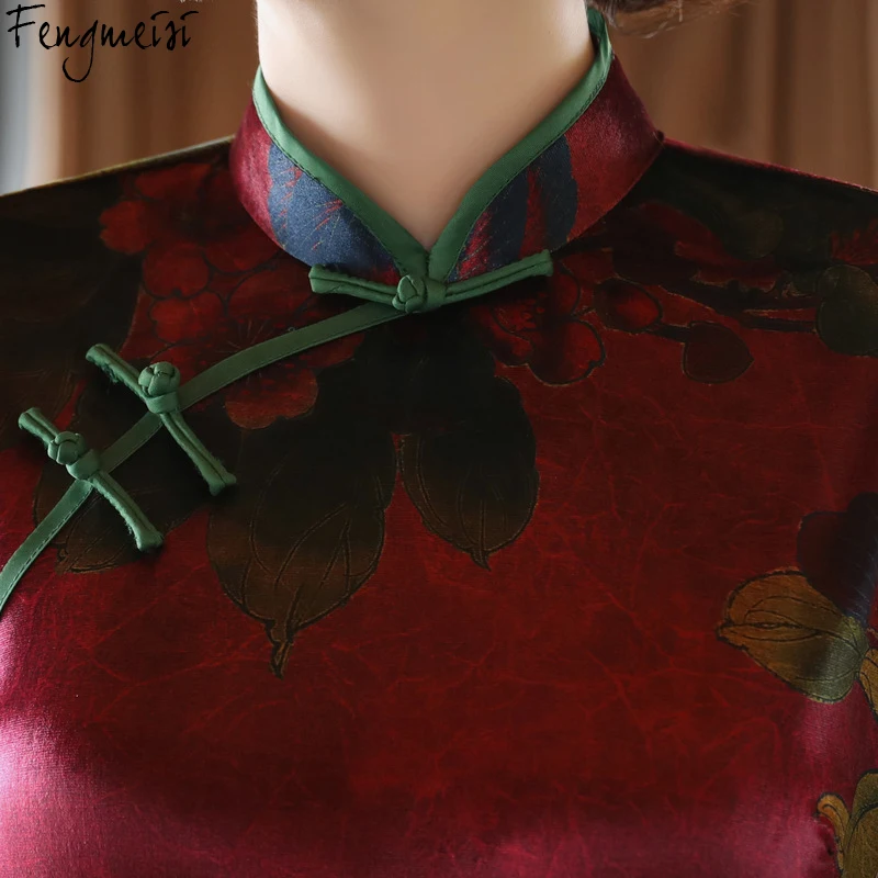 Fengmeisi Для женщин Cheongsam долго Qipao Китайский Стиль сексуальное платье Разделение