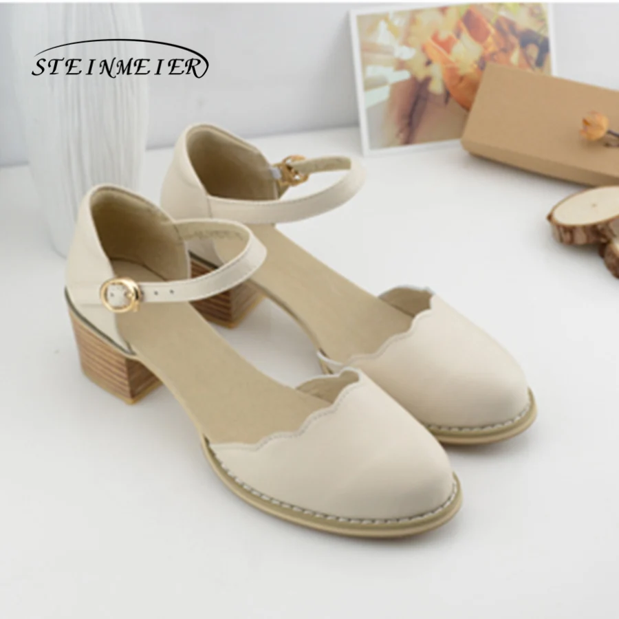 beige round toe 1 Женские сандалии; Туфли-оксфорды в винтажном стиле из натуральной кожи; Туфли-гладиаторы на высоком каблуке; летние женские сандалии на платформе; шлепанцы; - Цвет: beige round toe 1