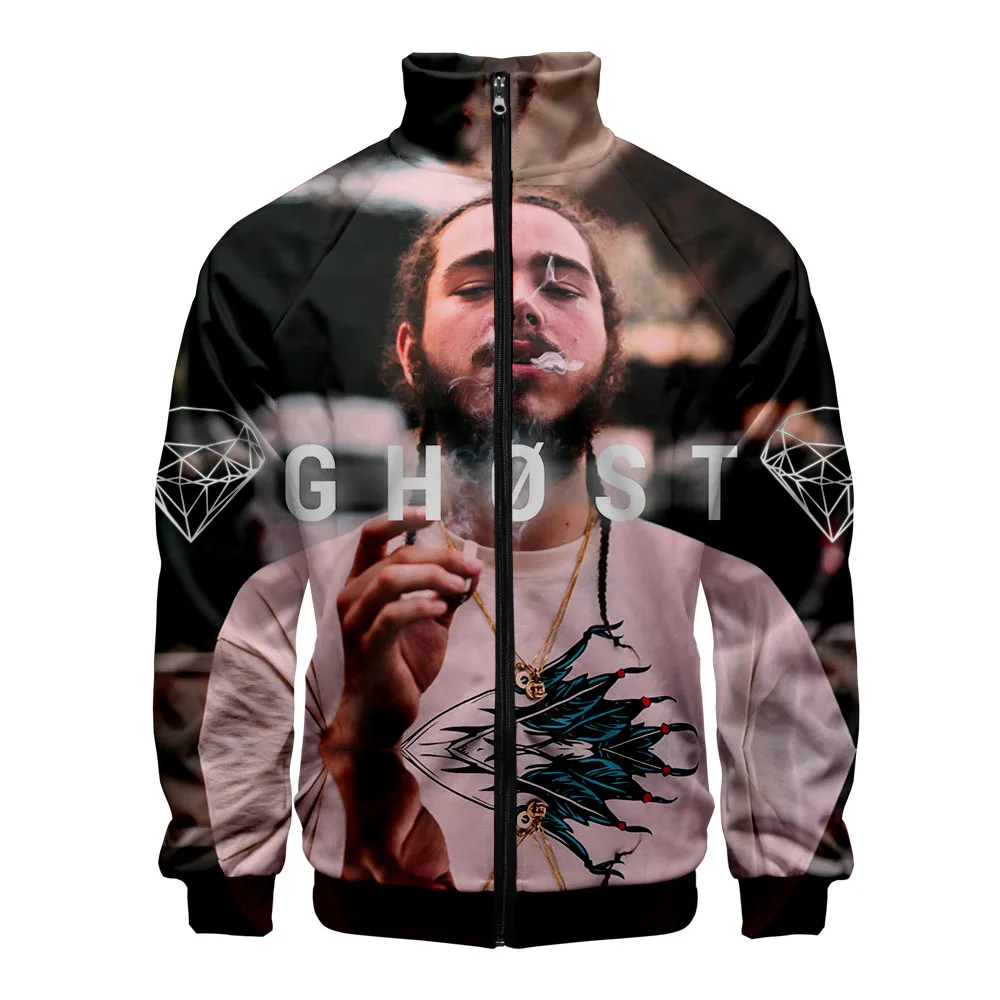 

Женская/мужская куртка на молнии Post Malone, модная уличная одежда с 3D принтом и воротником-стойкой, 2019