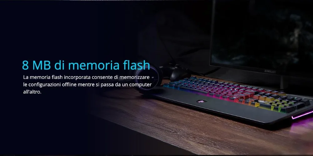 [Его запас] Механическая игровая клавиатура Tronsmart TK09R RGB с RGB подсветкой, макро, синие переключатели для геймеров-Испанская версия