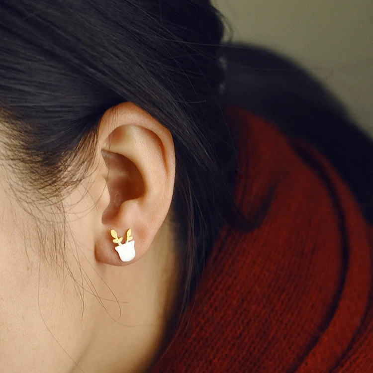 Оригинальные дизайнерские золотые серьги в виде цветочных горшков 925 пробы sv с