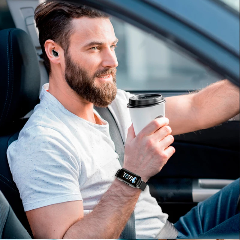 Bluetooth Смарт-браслет с двумя наушниками монитор сердечного ритма гарнитура Talk band смарт-часы фитнес-трекер Шагомер наушники