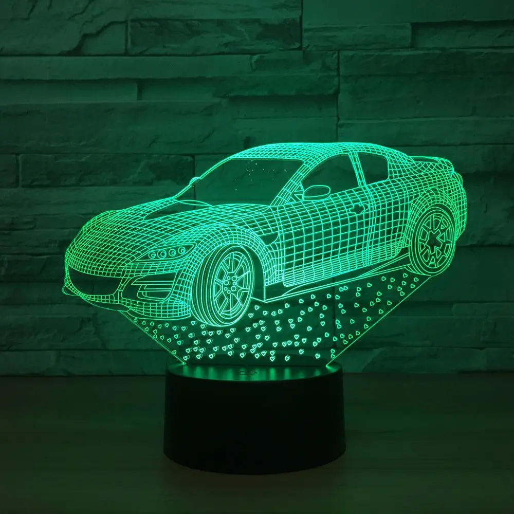 3D лампа супер быстрый дизайн автомобиля 7 цветов светодиодные ночники для детей