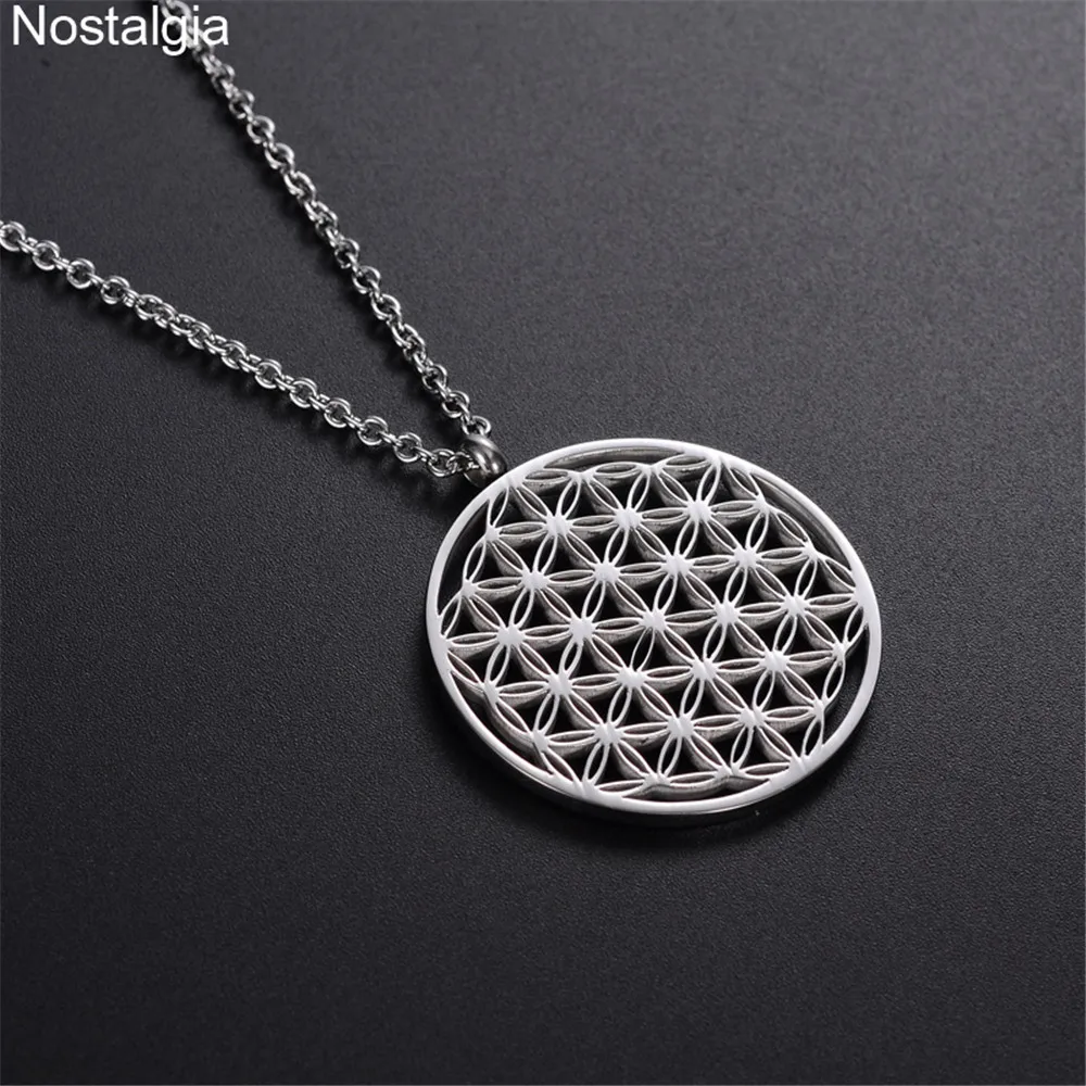 Stainless Steel Flower Of Life Charm Necklace Fleur De Vie Sacred Geometry Jewlery Gifts For Friends
