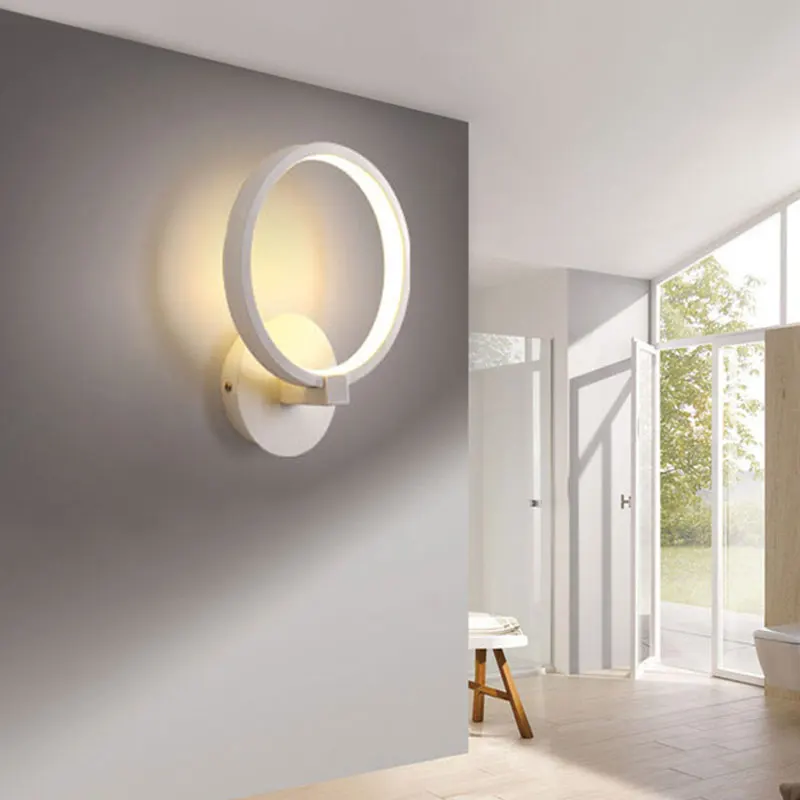 Circle Frame Квадратный и круглый каркас, современный светодиодный настенный светильник для гостиной, столовой, спальни, кабинета, черный и белый светодиодный настенный светильник - Цвет абажура: Circle Frame