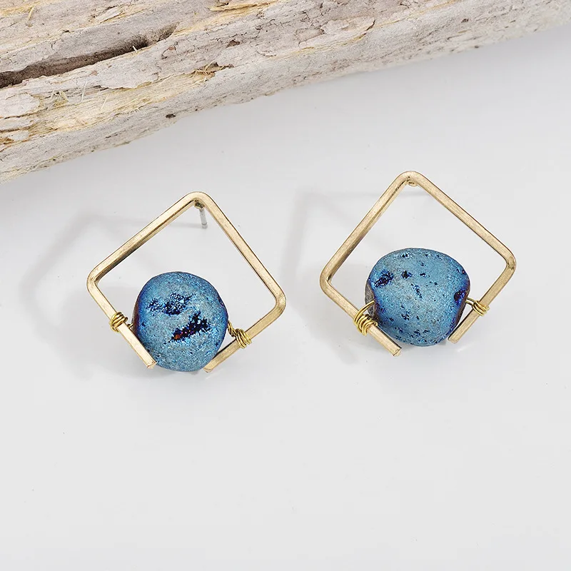 Серьги из синего камня модные серьги ручной работы металла Красивые