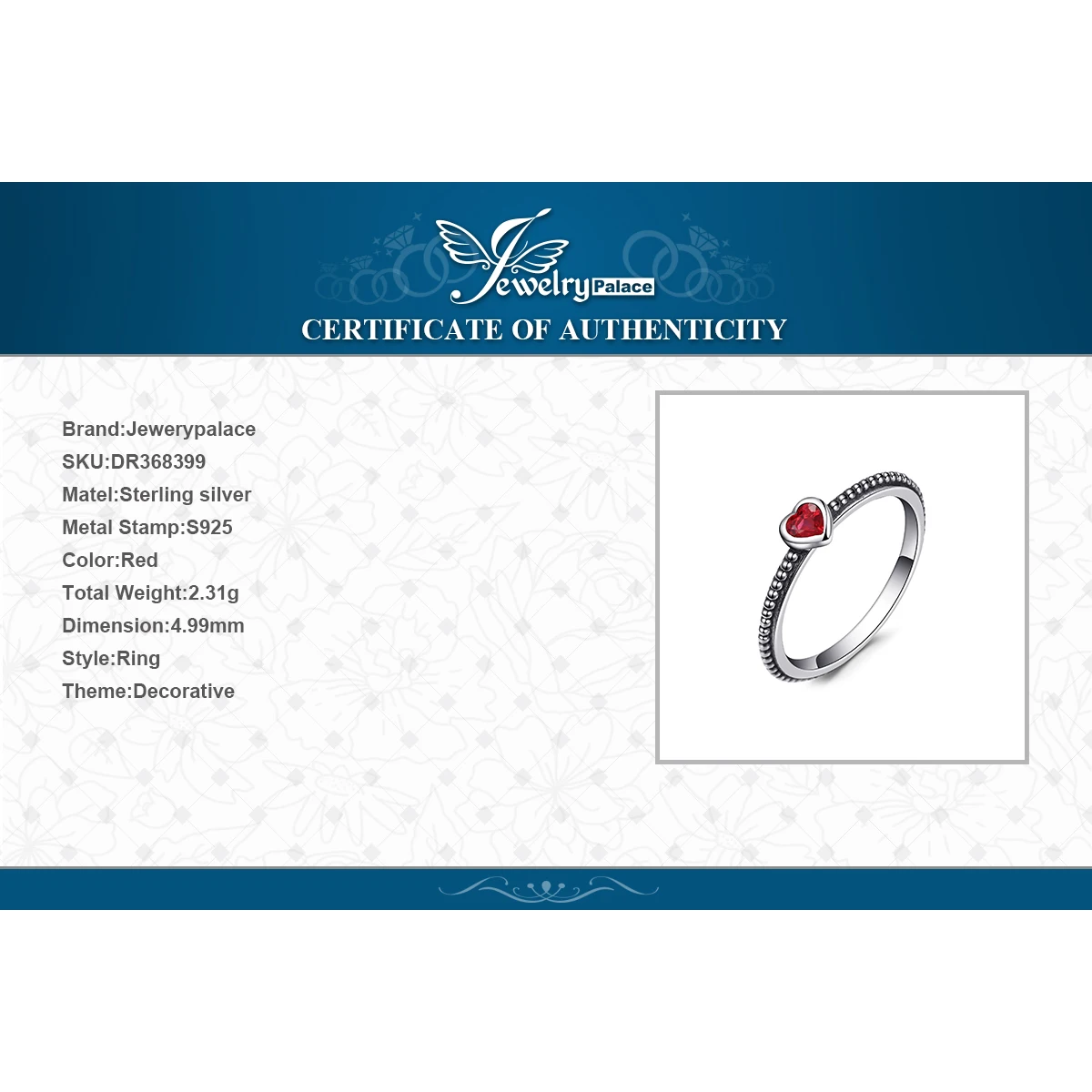 Jewelrypalace стерлингового серебра 925 Бесконечная любовь Красный муранского Стекло