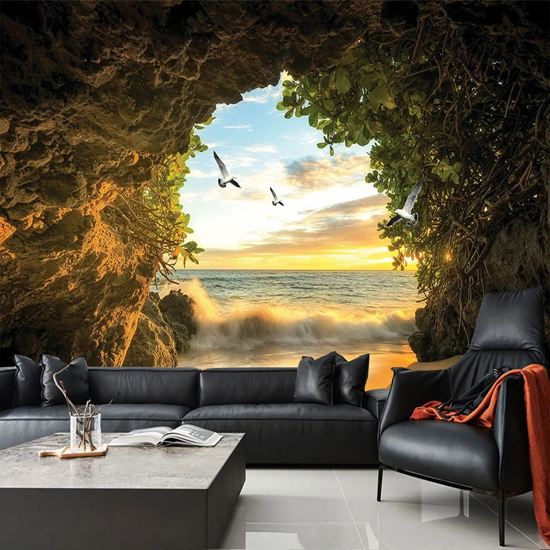 Custom 3D Photo Wallpaper Cave Nature Landscape TV Background Wall Mural Wallpaper For Living Room Bedroom Backdrop Art Decor 3d wallpaper cartoon creative submarine world marine life mural kids bedroom aquarium living room backdrop wall paper home decor