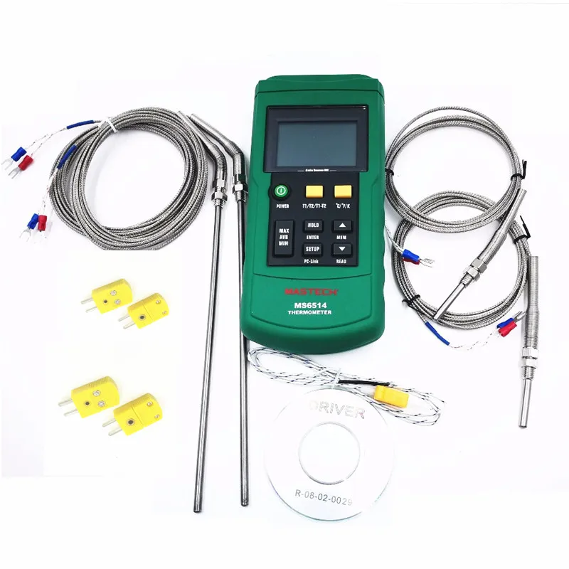 MASTECH MS6514 двухканальный цифровой термометр + 2 шт. 30 мм и 200 термопара типа K